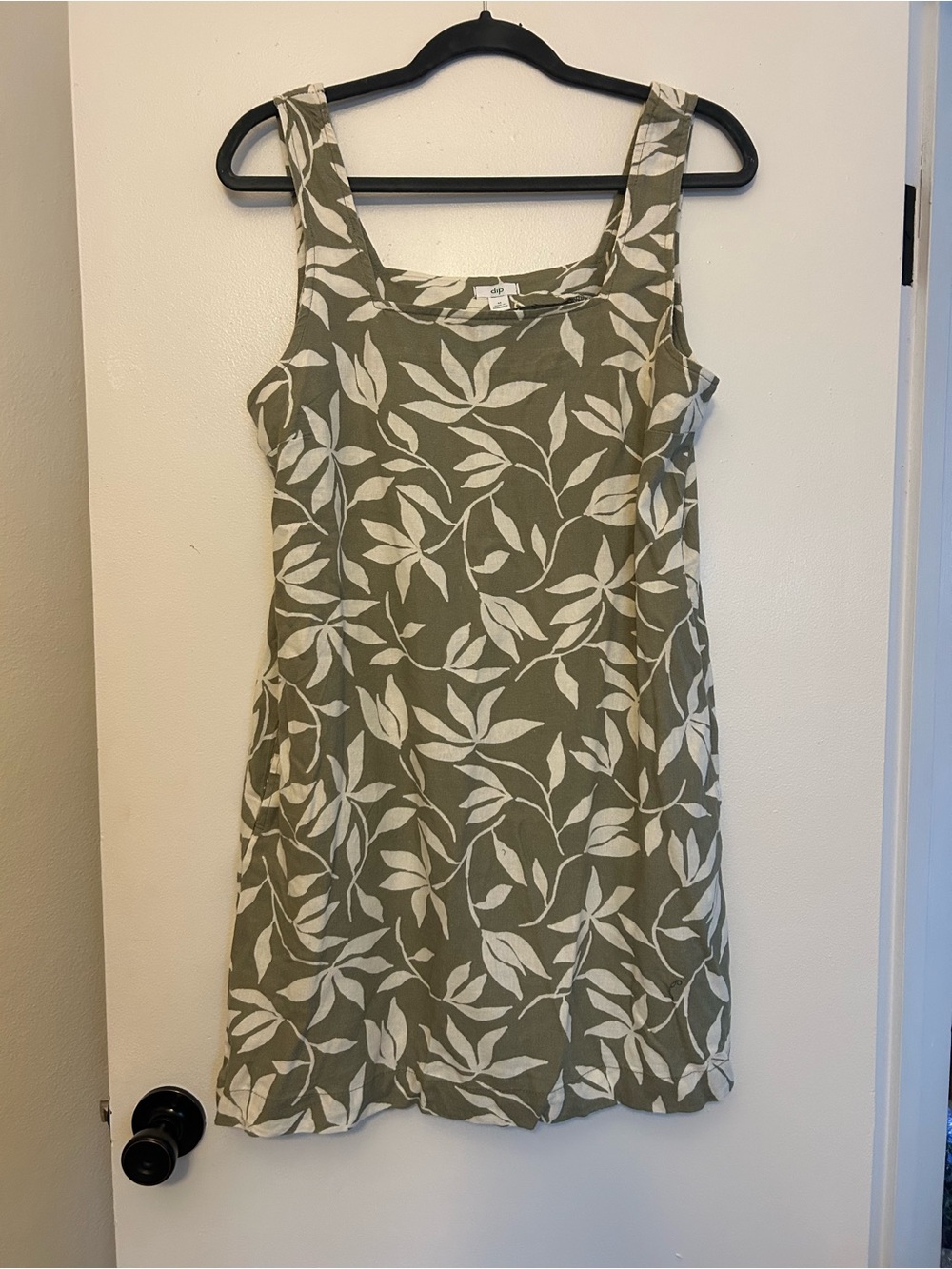 dip Olive Green and White Leaf-Print Mini Dress